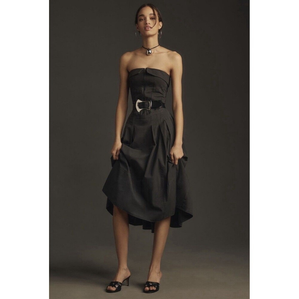 Anthropologie Pilcro Strapless Twofer Midi Dress Sz S Black